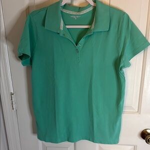 Laura Scott Women's Green Collar Button Polo Shirt, Slight Stretch